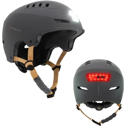 Casco - URBAN LIGHT Antracita con luz para patinete eléctrico, bicicleta, skate, patines OLSSON, Black